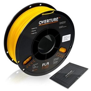 OVERTURE PLA Filament 1.75mm with 3D Build Surface 200mm x 200mm 3D Printer Consumables, 1kg Spool (2.2lbs), Dimensional Accuracy +/- 0.05 mm, Fit Most FDM Printer (Yellow)