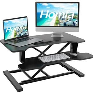 Homfa Stand Up Desk Converter 32 Inches Standing Desk Riser, Height Adjustable Ergonomic Tabletop Stand Workstation with Keyboard Tray, Pad/Phone Holder Fits Dual Monitor, Black