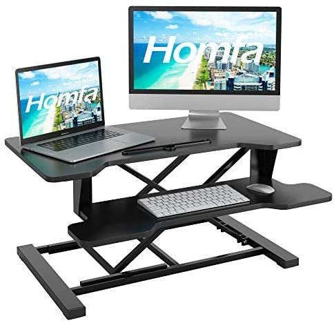 Homfa Stand Up Desk Converter 32 Inches Standing Desk Riser, Height Adjustable Ergonomic Tabletop Stand Workstation with Keyboard Tray, Pad/Phone Holder Fits Dual Monitor, Black