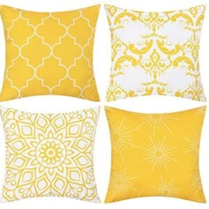 Fascidorm Set of 4 Throw Pillow Covers Modern Decorative Throw Pillow Case Morocco Pattern Pillow Covers Cushion Case for Room Bedroom Room Sofa Chair Car, Yellow, 18 x 18 Inch