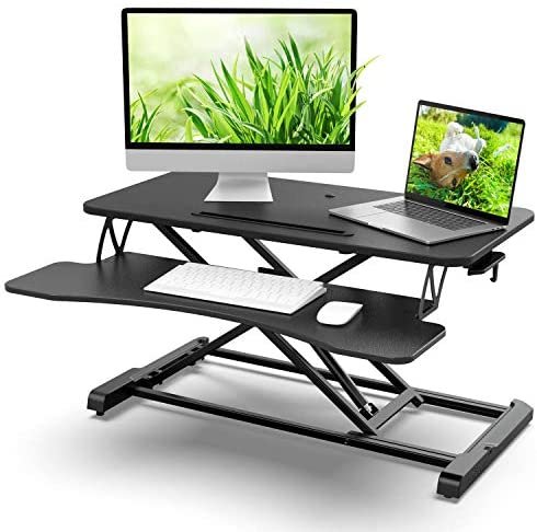 Standing Desk Converter 32 in Riser Adjustable Height 4.9 to 20in Stable Riser Fits Dual Monitors, LinGear Computer Riser Desk with Large Keyboard Tray, Eco-Friendly/Healthy for Home Office Upgrade