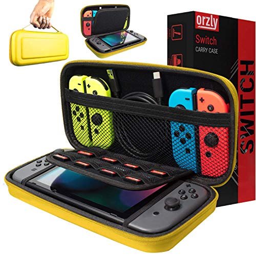 Orzly Carry Case Compatible with Nintendo Switch – NEON Yellow Protective Hard Portable Travel Carry Case Shell Pouch for Nintendo Switch Console & Accessories