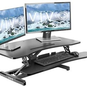 VIVO Corner Height Adjustable 37 inch Standing Desk Converter, Quick Sit to Stand Tabletop Dual Monitor Riser Workstation, DESK-V037MC