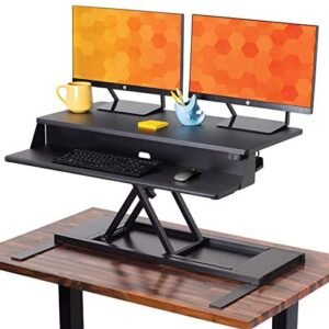 Flexpro Power 36 Inch Electric Standing Desk – Electric Height Adjustable Stand up Desk by Award Winning Stand Steady – Holds 2 Monitors (Black) (36″)