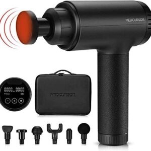 Medcursor Heated Massage Gun Deep Tissue Percussion Massager for Athletes Handheld Electric Muscle Massager 12 Speed Levels Quiet Brushless Motor with 6 Massage Heads