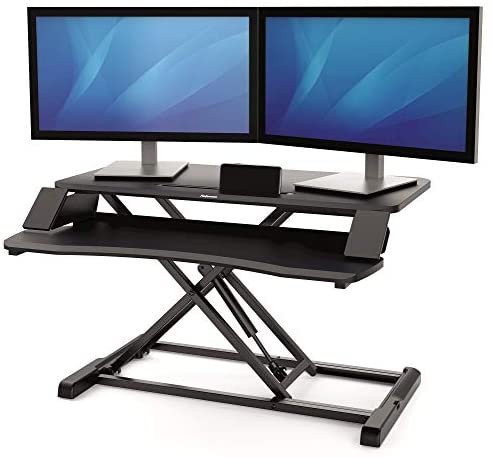 Fellowes Corsivo Height Adjustable Standing Desk, Sit to Stand, Gas Spring Riser Converter, Tabletop Workstation, Desk Riser (8091001)