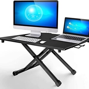 Adjustable Height Stand Steady Standing&Sitting Gas Spring Riser Desk Converter for Health Benefits and No Assembly Needed,Converts Any Desk or Cube to a Sit/Stand Up Desk,Black (25.6 x 15.7)