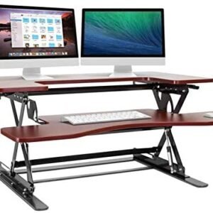 Halter Stand Up Desk Converter for Laptop, Dual Monitor and Laptop Riser Adjustable Standing Desk w/Cable Management & Keyboard Tray (Cherry)