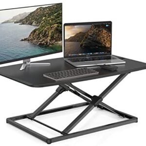 LENTION Height Adjustable 31″ Standing Desk for Home & Office, Ergonomic Sit to Stand Portable Workstation with 31” Compact Table-Top, Stand up Computer Riser Converter fit 1 Laptop + 1 Monitor