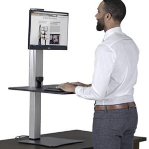 Victor DC400 1 Monitor Electric Sit Stand Desk Converter with Easy Tap Technology – Turn Your Desk into a Standing Desk with a Single Push of a Button