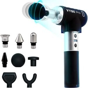 VYBE Percussion Massage Gun – Pro Model- Massager for Deep Tissue Muscle – for Pain Relief- 9 Speeds, 8 Attachments, Quiet, Portable, Electric and Handheld