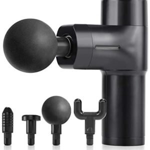 Massage Gun Deep Tissue, Portable Handheld Muscle Electric Mini Massager with 4 Head Attachments 4 Speed Cordless Percussion Massager Pain Relief Lightweight Body for Athletes Workout Gym Office