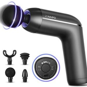 Naipo Massage Gun for Athletes, Deep Tissue Handheld Massage Professional Percussion Body Muscle Massage Gun for Pain Relief Relaxation with 5 Massage Heads Cordless Quiet Portable Carrying Case