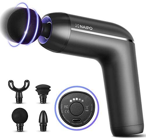 Naipo Massage Gun for Athletes, Deep Tissue Handheld Massage Professional Percussion Body Muscle Massage Gun for Pain Relief Relaxation with 5 Massage Heads Cordless Quiet Portable Carrying Case