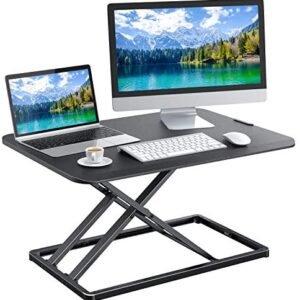 Standing Desk Converter Height Adjustable Sit to Stand Desktop Desk Gas Spring Riser, Perfect Workstation 28.5 inches for Laptop & Computer Monitors by HUANUO