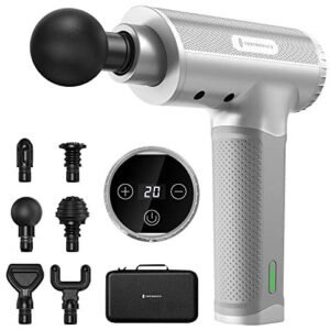 Massage Gun for Athletes, TaoTronics Portable Deep Tissue Percussion Muscle Massager PRO with IC Chip Control, 20 Speed Levels, 6 Massage Heads, Super Quiet Brushless Motor for Gym Post-Workout Home