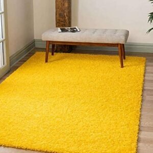Unique Loom Solo Solid Shag Collection Modern Plush Tuscan Sun Yellow Area Rug (4′ 0 x 6′ 0)
