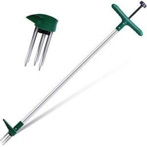 Ohuhu Stand-Up Weeder and Root Removal Tool with 3 Stainless Steel Claws, 39″ Long Reinforced Aluminum Alloy Pole Manual Ruderal Remover Weed Puller Hand Tool with High Strength Foot Pedal