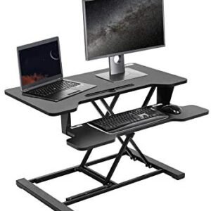 Oneofics Adjustable Standing Desk Converter 32 Inches Standing Desk Converter, Dual Desktop Pneumatic Spring Desk Riser with Laptop Keyboard Workstation,Black