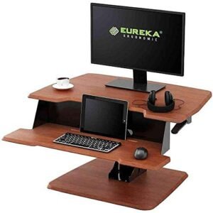 EE Eureka Ergonomic Standing Desk Converter, Adjustable Sit Stand Desk Converter for Laptop Computer Workstation, 31.5 Inch Wide, No Assembly Required, Cherry