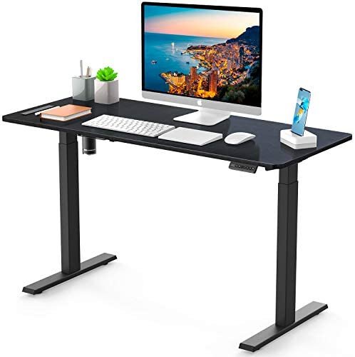 Adjustable Stand Up Desk, 55×24 Inch Extra-Large Memory Electric Standing Desk, Ohuhu Height Adjustable Computer Desk with 4 Settable Memory Heights, Heavy Duty Modern Ergonomic Desks for Home Office