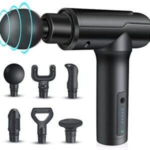 Muscle Massage Gun, KZED Percussion Massage for Athletes Deep Tissue Massager Impact Device, Handheld Portable Fascia Massager for Pain Relief – 6 Adjustable Speed and 6 Heads