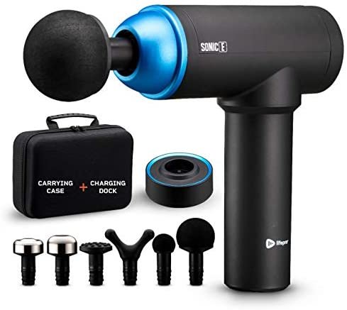 Massage Gun Deep Tissue Massager Compact – Sonic E Portable Quiet 20 Speed Muscle Massage Gun for Pain Relief Body Relaxation – Percussion Massage Gun Neck Massager, Charging Dock & 6 Massage Heads