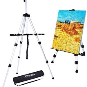 66″ Artist Easel, Ohuhu Aluminum Field Easel Stand with Bag for Table-Top/Floor, Art Easels with Adjustable Height from 21-Inch to 66-Inch Back to School Art Supplies Great Gift for Student Children