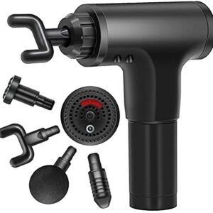 Quality Massage Gun, Handheld Body Massager, Deep Muscle Fascial Massager is a Portable and Rechargeable Vibration Device for Relieve Muscle and Tissue Pain, Super Quiet, 6 Speed Cordless and 4 Heads