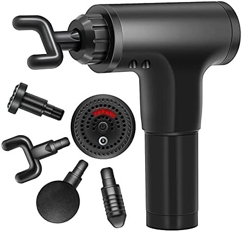 Quality Massage Gun, Handheld Body Massager, Deep Muscle Fascial Massager is a Portable and Rechargeable Vibration Device for Relieve Muscle and Tissue Pain, Super Quiet, 6 Speed Cordless and 4 Heads