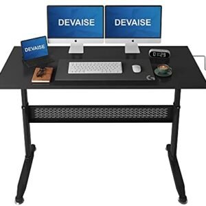 DEVAISE Adjustable Height Standing Desk, 55 inch Sit Stand Up Desk Workstation with Crank Handle for Office Home, Black