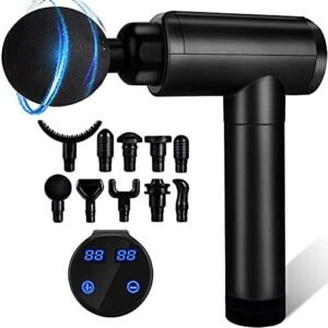 Massage Gun, Muscle Therapy Gun for Athletes, Hand Held Body Deep Tissue Muscle Massager with 30 Adjustable Speeds, 10 Types of Massage Heads, Percussion Massager for Neck Back Relaxation