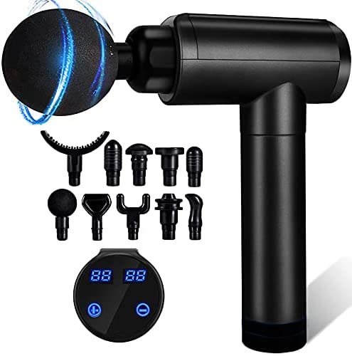 Massage Gun, Muscle Therapy Gun for Athletes, Hand Held Body Deep Tissue Muscle Massager with 30 Adjustable Speeds, 10 Types of Massage Heads, Percussion Massager for Neck Back Relaxation