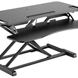 Monoprice Sit-Stand Riser Workstation Desk Converter Large – Black (37.4 x 15.7in) Table Top for Dual Display, Height Adjustable 4.2″-19.7″ – Workstream Collection