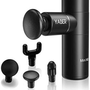 Mini Massage Gun,YABER Fascial Gun Portable Deep Tissue Percussion Muscle Back Head Massager for Pain Relief with 4 Massage Heads 4 Speed High-Intensity Rechargeable 1.1lb (Black)
