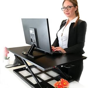 Standing Sit and Stand Up Desk – Easy Height Adjustable Table Jack Desk Converter with Huge 32″ x 22″ Instantly Convert any Variable Portable Computer Monitors for Work Home by Elevating in Seconds