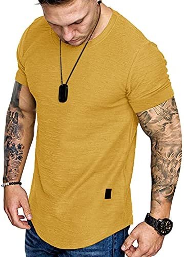 Fashion Mens T Shirt Muscle Gym Workout Athletic Shirt Cotton Tee Shirt Top