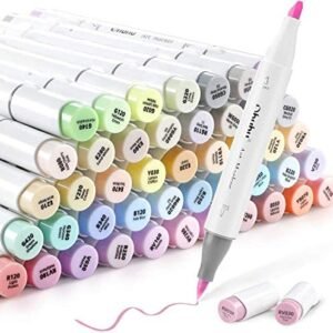 Ohuhu Pastel Markers, Ohuhu 48 Colors Alcohol Brush Markers Double Tipped Brush & Chisel Sketch Marker, Artist Art Markers Adults’ Coloring Illustration, 1 Colorless Alcohol Markers Blender Included