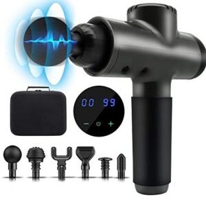 QDH Muscle Massage Gun Deep Tissue Massage Gun Powerful Handheld Electric Massager Personal Portable Quiet Percussion Massager for Athletes Soreness Relief and Muscle Recovery (Gray)