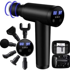 Massage Gun Deep Tissue Percussion Muscle Hand Massager for Athletes Back Pain Relief and Recovery with 20 Adjustable Speeds and 6 Heads Portable Body for Office Gym Home