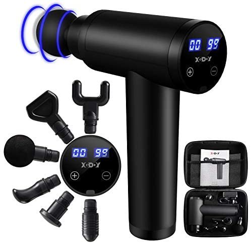 Massage Gun Deep Tissue Percussion Muscle Hand Massager for Athletes Back Pain Relief and Recovery with 20 Adjustable Speeds and 6 Heads Portable Body for Office Gym Home