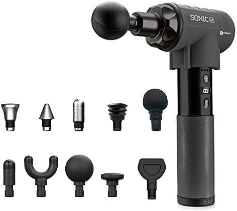 Super Quiet Professional Sonic LX Percussion Massage Gun Black – 9 Speeds + 10 Attachments Limitless Usage, Powerful Deep Tissue Muscle Massager for Athlete Recovery and Chiropractic Therapy