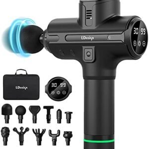 LDesign Massage Gun, Portable Percussion Massage Gun Professional Deep Tissue Muscle Back Massager for Athletes, High-Torque Brushless Motor, 30 Speed High-Intensity Vibration, 11 Massage Heads