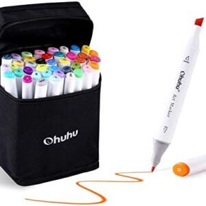 Ohuhu Markers Alcohol Based Double Tipped Art Markers for Kids, Adults Coloring Drawing Illustrations, 40 Unique Colors + 1 Colorless Alcohol Marker Blender + 1 Marker Case, Chisel & Fine Dual Tips