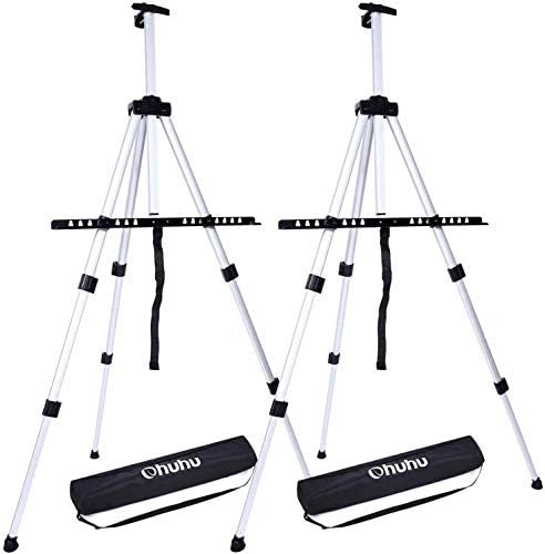 Artist Easel, Ohuhu 2-Pack 66″ Aluminum Field Easel Stand with Carrying Bag for Table-top/Floor, Art Easels with Adjustable Height from 21-Inch to 66-Inch, Back to School Art Supplies