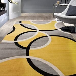 Rugshop Contemporary Abstract Circles Area Rug 5′ 3″ x 7′ 3″ Yellow
