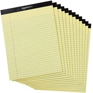 Amazon Basics Legal/Wide Ruled 8-1/2 by 11-3/4 Legal Pad – Canary (50 Sheet Paper Pads, 12 pack)