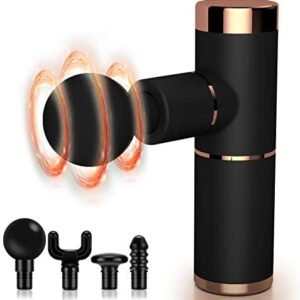 Mini Massage Gun Deep Tissue Massager, Portable Deep Tissue Percussion Muscle Back Massager, Quiet Electric Muscle Massage Gun with 4 Speed Levels and 4 Massage Heads for Man Woman Pain Relief, Black