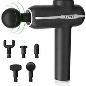 Flyby F2Pro Gun – Deep Muscle Massage Gun – Handheld Cordless Percussion Massager – Athlete Recovery , Muscle Stiffness , and Deep Tissue Therapy – 5 Speeds & 4 Attachments – Long Battery Life