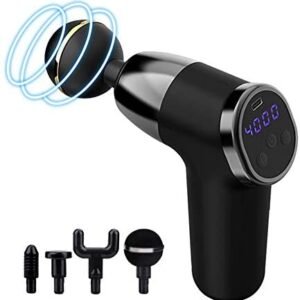Mini Massage Gun Deep Tissue Massager – 20 Speed Setting Portable Percussion Muscle Massager Gun for Pain Relief – Mini and Quiet Muscle Massage Gun with 4 Replaceable Heads (Black)